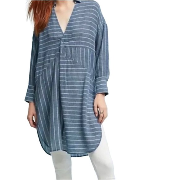Akemi & Kin Tops - Anthropologie Akemi & Kin XS Blue Metallic Stripe Wool Chambray Tunic Top Dress